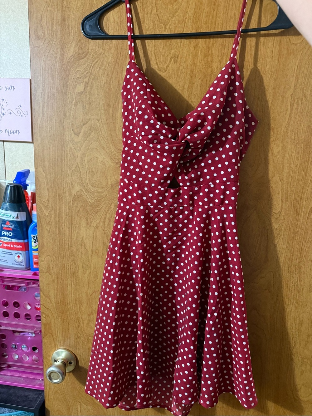 SHEIN Burgundy Polka Dot Twist-Front Mini Dress